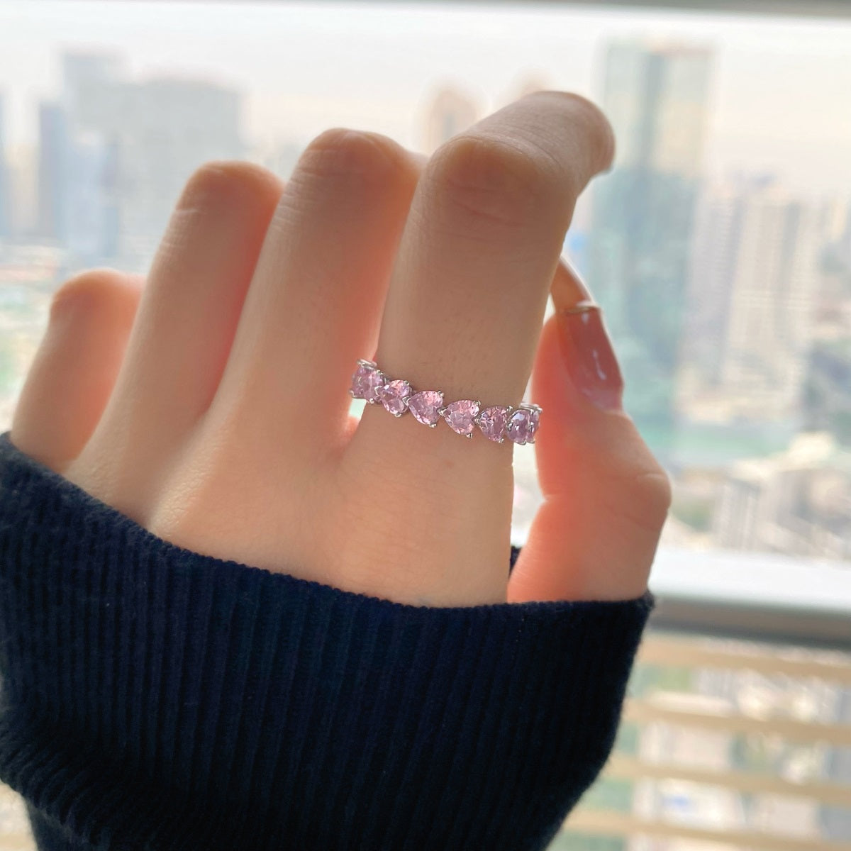 Silber Ring mit pinke Diamanten bestückt - Arabisco