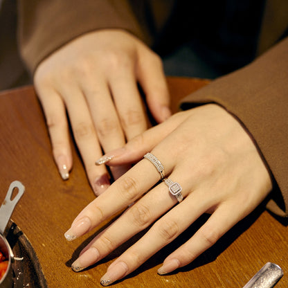 2-teiliger luxuriöser Ring aus Sterlingsilber, zwei in einem, glänzender Zirkon, passend zu täglichen Outfits, Abendparty - Arabisco