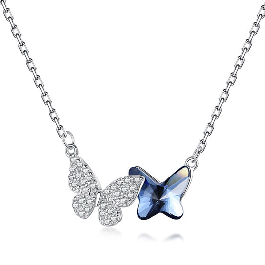 Anmutige Sterling Silber Halskette mit doppelten zweifarbigen Österreichischer Kristall Schmetterling Anhängern - Arabisco