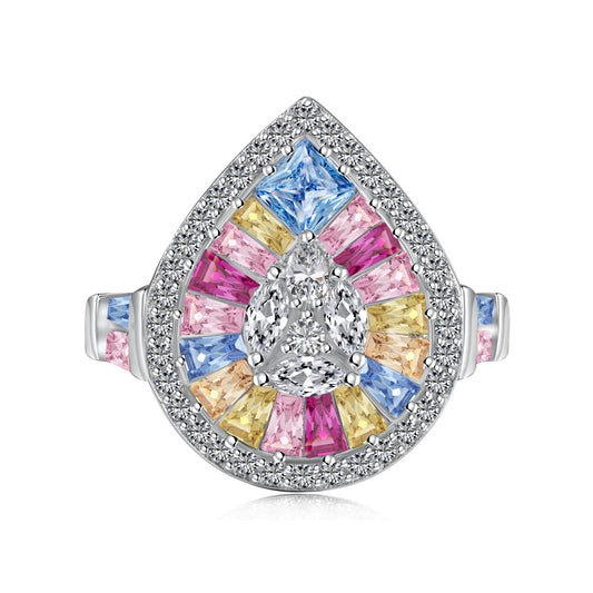 Funkelnder Eleganz Ring aus Sterlingsilber mit tropfenförmigen, farbigem Zirkonia – ein zeitloses Schmuckstück - Arabisco