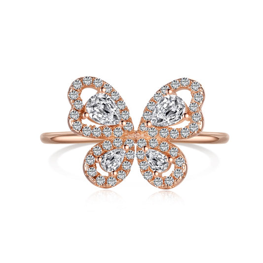 Anmutig und zart Sterling Silber Ring mit Roségold-Schmetterling - Arabisco