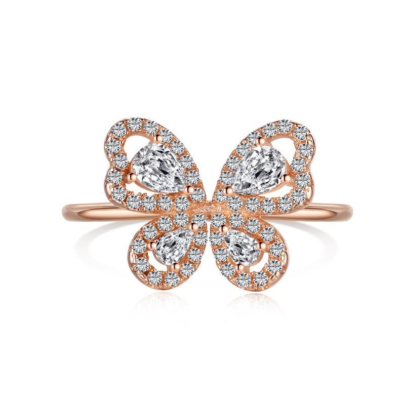 Anmutig und zart Sterling Silber Ring mit Roségold-Schmetterling - Arabisco