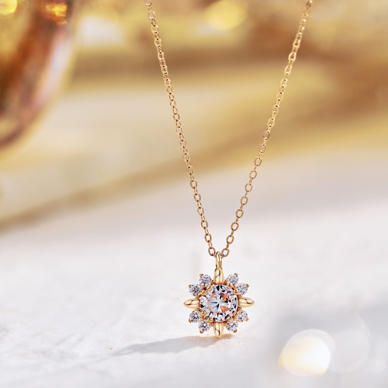 Strahlende Eleganz Rosegold-Halskette mit Diamantsonne - Arabisco