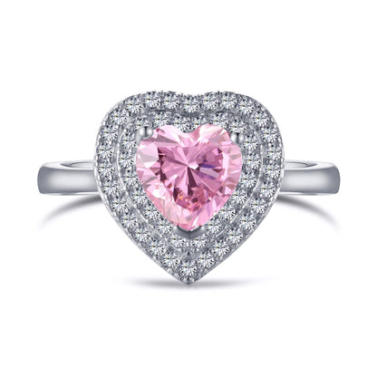 Ein funkelndes Symbol der Liebe Sterling Silber Verlobungsring mit herzförmigem Pink Zirkonia - Arabisco